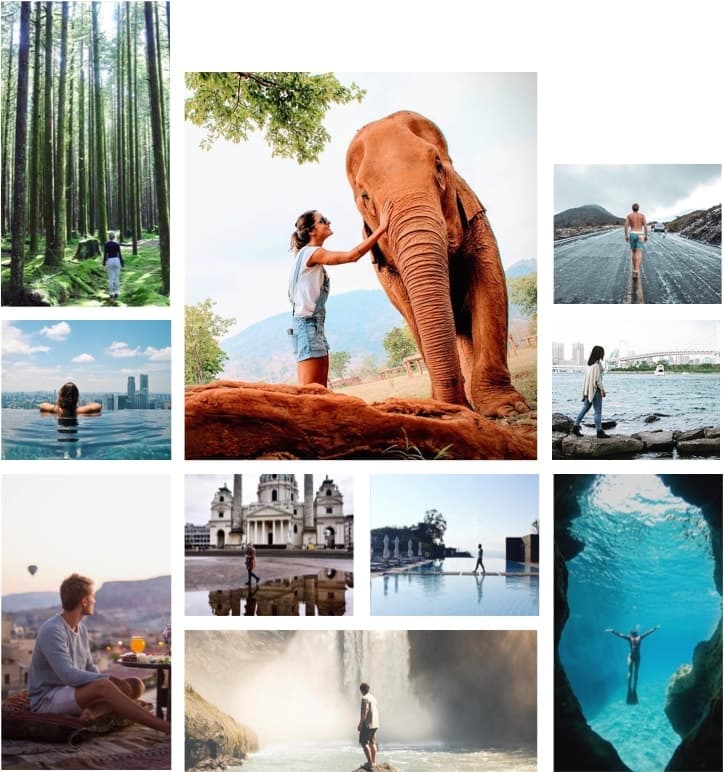Collage of various people exploring the world